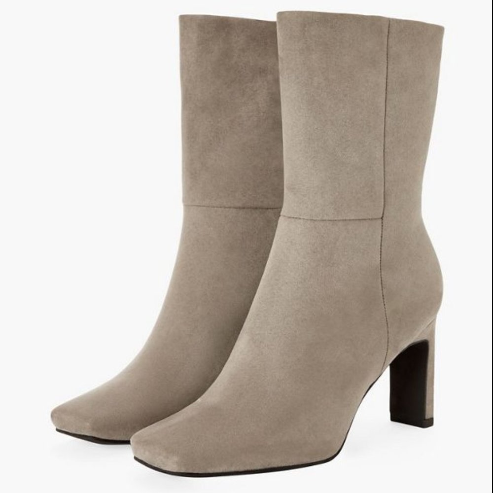 Faux Suede 3/4 Boots - Grey, Size 10